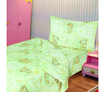  Комплект постельного белья “Мишкины забавы”, зеленый, 1,5-спальный, бязь элитная, фото 1 