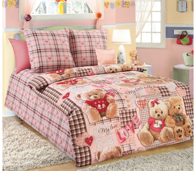  Комплект постельного белья "Плюшевые мишки 1", розовый, 1,5-спальный, бязь обычная, фото 1 