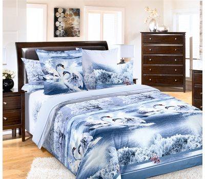  Комплект постельного белья "Лебединое озеро 5", серый, 1,5-спальный, перкаль, фото 1 