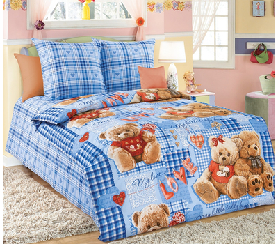  Комплект постельного белья "Плюшевые мишки 2", синий, 1,5-спальный, бязь обычная, фото 1 
