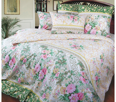  Комплект постельного белья "Римский дворик 1", зеленый, 1,5-спальный, перкаль, фото 1 