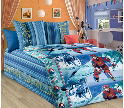  Комплект постельного белья "Хоккей 1", синий, 1,5-спальный, бязь обычная, фото 1 