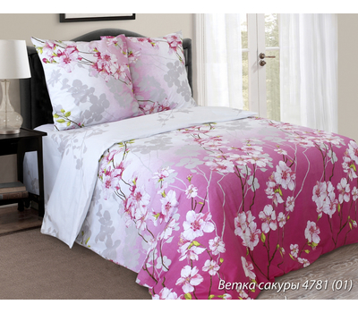  Комплект постельного белья "Ветка сакуры", 2-спальный, 2 нав. 70 на 70 см, бязь обычная, фото 1 